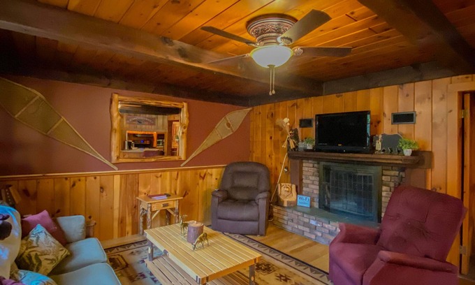 Lake George Cabin | Rustic Log Cabin - Steps from the Village with Pool & Lake View
