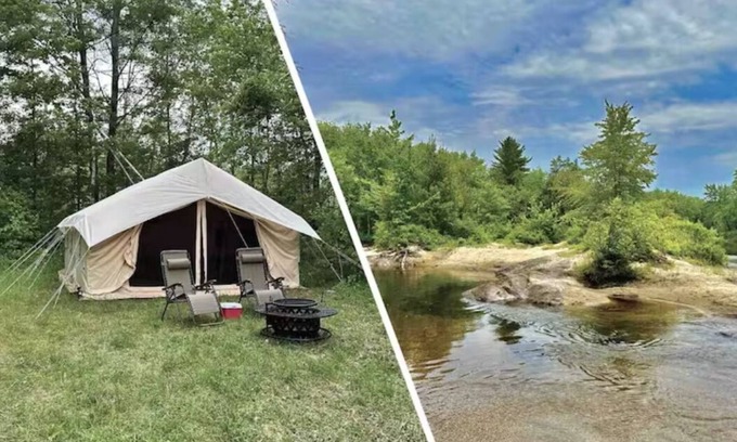 North Hudson RV Rental | Cozy Safari Tent by Schroon River with Beach Access