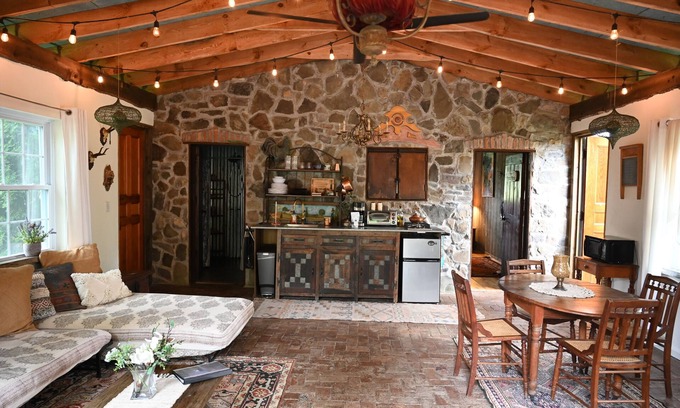 Caroline Cabin | Elegant Rustic Garden House with Pool & Pet-Friendly Perks