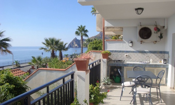 Sant'Alessio Siculo Condo | Seaside Terrace with Ocean View, Free Parking & Hot Tub