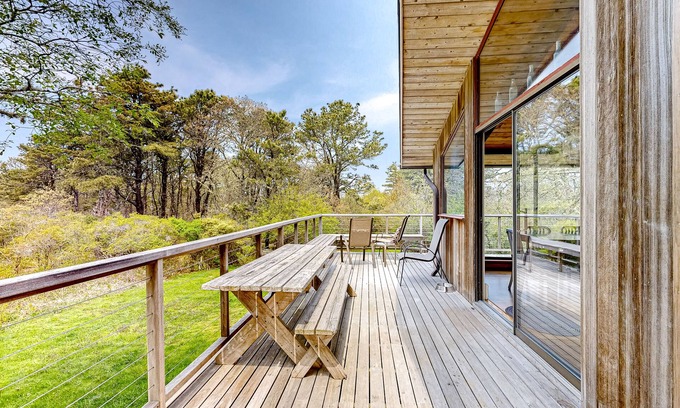 Chilmark House | Secluded Mid-Century Home with Ocean View & Wraparound Deck