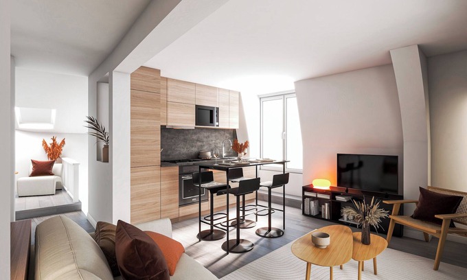Poissy Apartment | Downtown Retreat: Steps from the Station with Spa Access