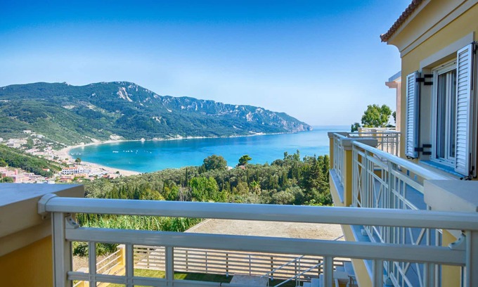 Termenades Apartment | Sofia Apartment 2 - Panoramic sea view over the entire bay of Agios Georgios Pagi