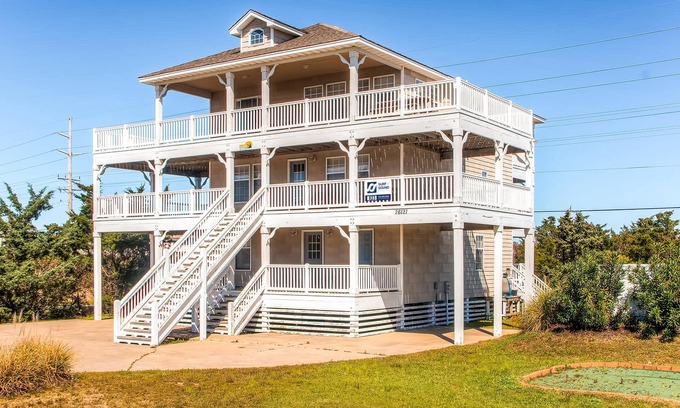 Wind Over Waves House | Soundside Retreat: Dog Friendly with Pool & Hot Tub Access