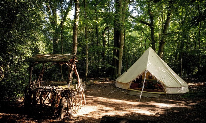 Burghclere RV Rental | Spacious and cosy 6 meter themed Moroccan Bell Tent in a woodland clearing