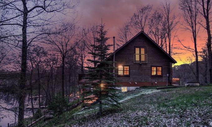 Chetek House | Idyllic Lake Front Authentic Log Home with Pool & Views