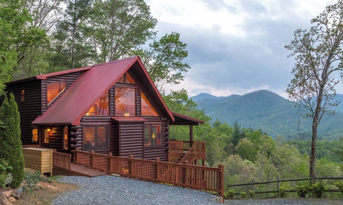 Sylva Cabin | Inviting Log Cabin with Mountain Views, Hot Tub & Sauna