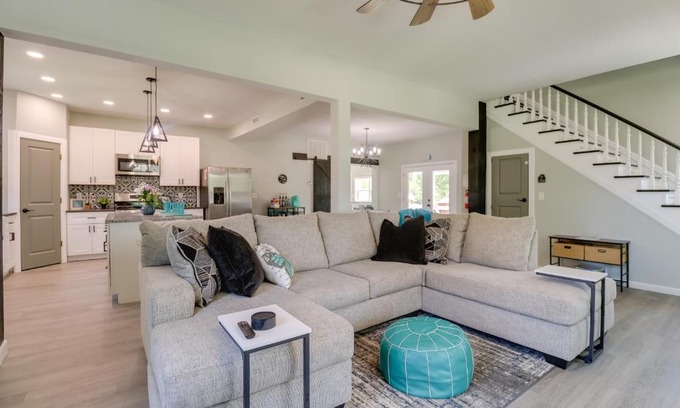 Grove House | Relaxing Grove Home Rental with Yard Games & Fire Pit
