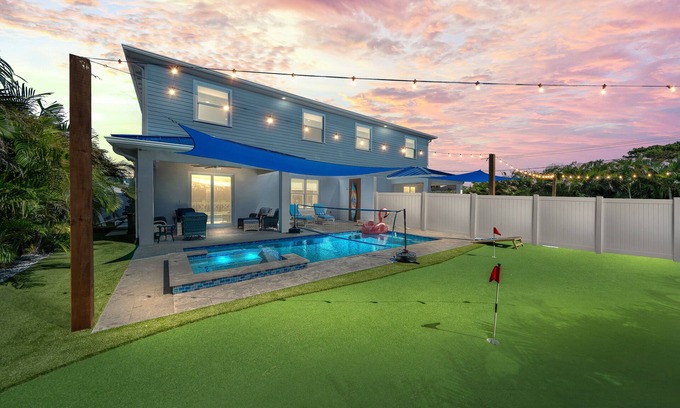 Port Canaveral House | Steps from the Beach! Luxe 5BR Retreat w/Pool, Spa & Ocean Access!