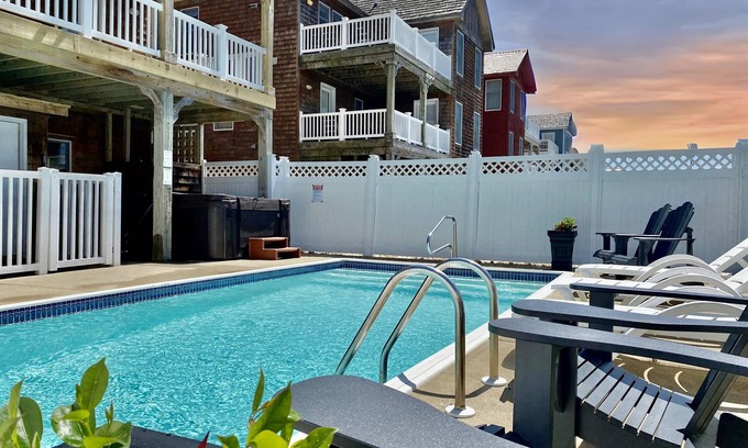 Nags Head House | Beachfront Bliss: Heated Pool, Ocean Views & Golf Cart