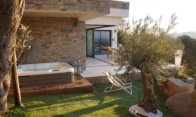 Pianotolli-Caldarello House | Scenic Stone House with Outdoor Spa and Bay Views