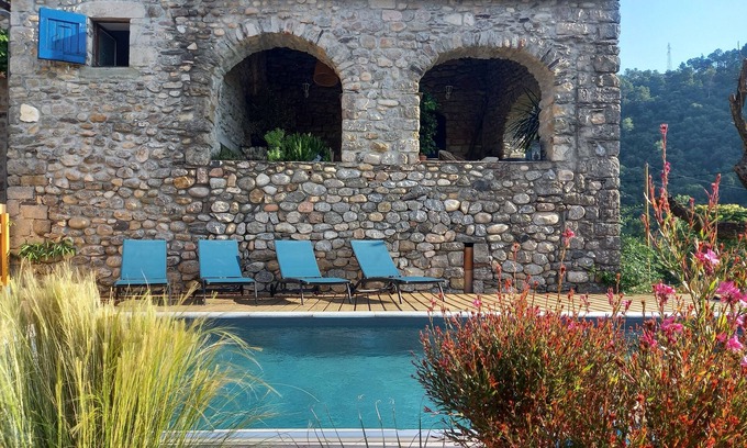 Chambonas House | Idyllic Stone House with Private Pool Near River in France