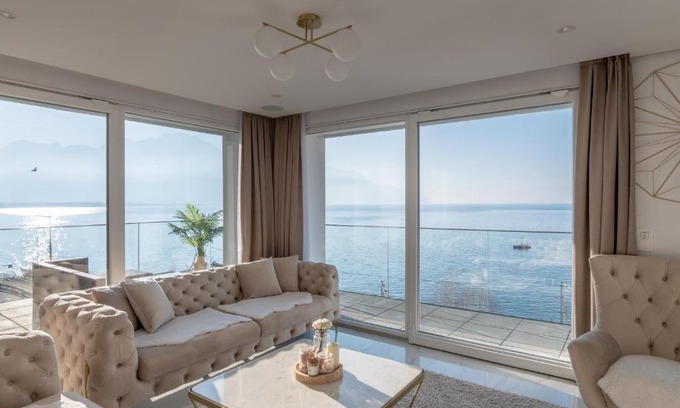 Veytaux Apartment | Elegant Sunset Home: Luxury Lakefront Apartment Awaits