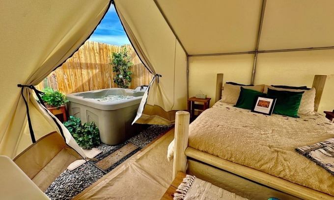 Monument RV Rental | Relaxing “Sunshine” Glamping with Private Bath & Pool