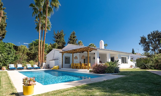 Calahonda Villa | Elegant Ibiza Style Villa with Ocean View, Steps to Beach