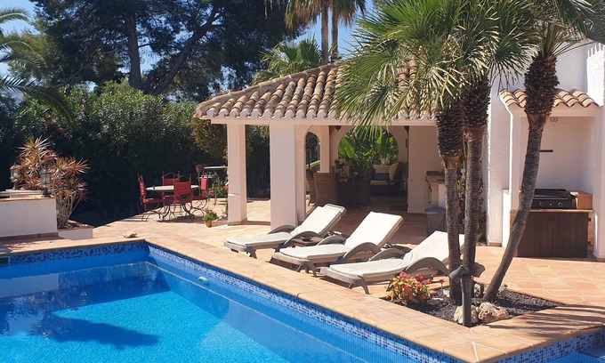 Arnella Villa | Elegant Villa Steps from Moraira Center with Pool & Spa