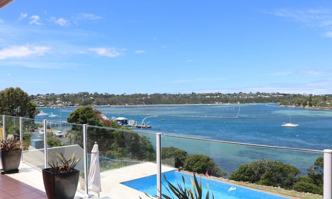 Merimbula House | Elegant Sybella: 5-Star Ocean View Retreat with Pool