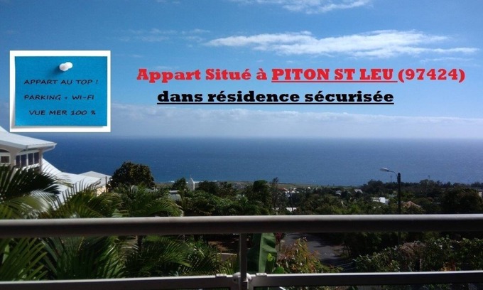 Piton Saint-Leu Apartment | Incredible Ocean View T2 with Kitchen, Parking & WiFi