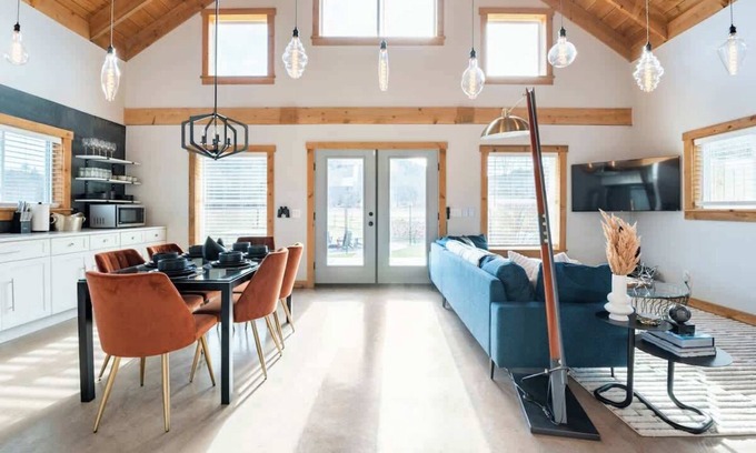 Caroline House | Experience The Barn: Cozy Chalet with Hot Tub & Campfire