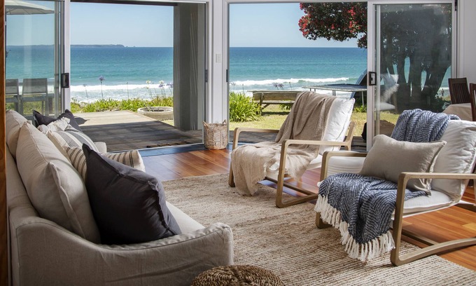 Papamoa Beach House | Oceanfront Escape at The Beachhouse with Pool & Spa