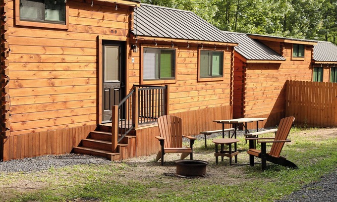 Mingoville Cabin | Premier Cabin at Bellefonte Campground: Pet-Friendly Retreat
