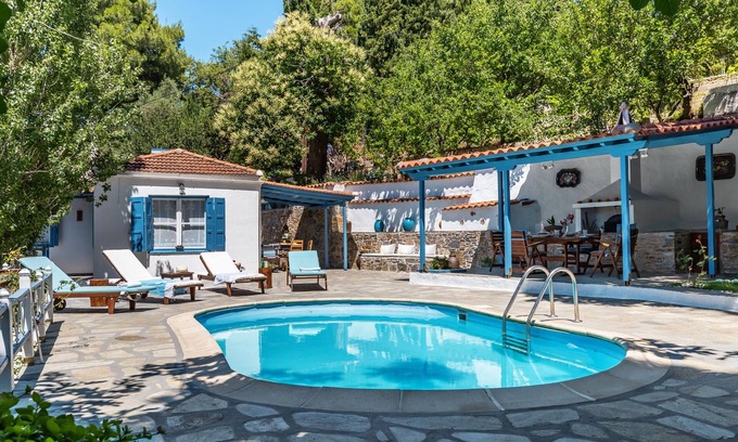 Skopelos Cottage | Private Blue Cottage with Pool in Scenic Countryside Retreat