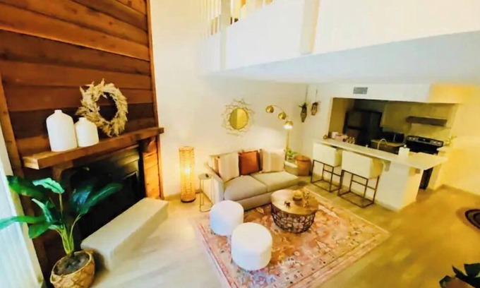 Brownsville Condo | Stylish Boho Loft with Pool, Spa & Perfect Reviews