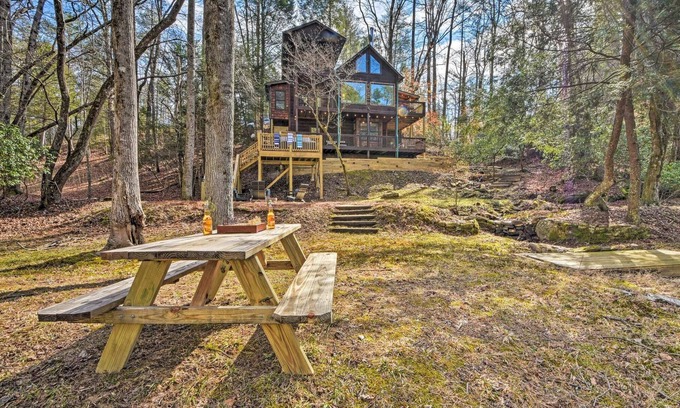 Ellijay House | Experience The Rainbow Lodge: Riverfront Retreat with Hot Tub
