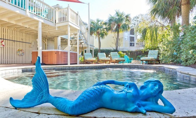 Tybee Island Cottage | Ultimate Salty Mermaid Cottage: Private Pool & Ocean Views