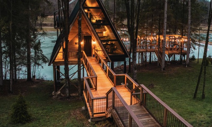 New Philadelphia Cabin | Relaxing A-Frame Cabin on 95 Acres with Private Lakes