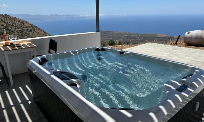 Vizari House | Top-Rated Theophilos Seaview Home with Hot Tub & Pet-Friendly