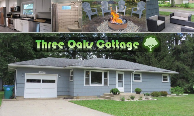 Three Oaks House | Three Oaks Cottage with private fire pit, outdoor seating, & grill!