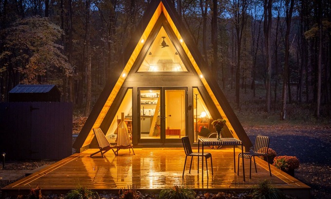 Freehold Cabin | Tiny Home A-Frame with Hot Tub in the Northern Catskills