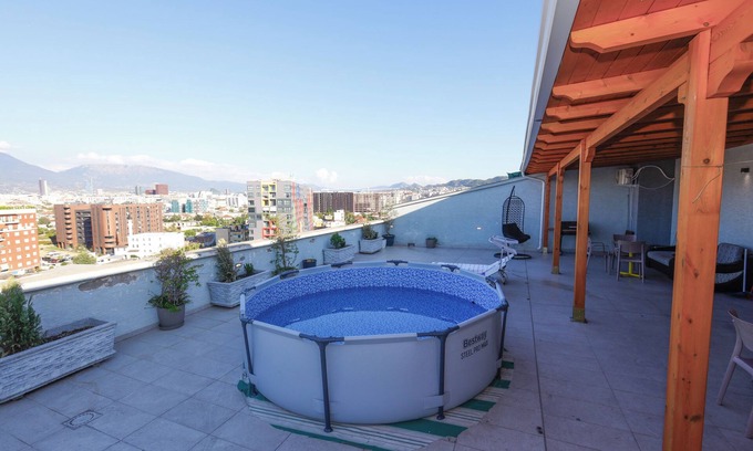 Tirana Apartment | Tirana Skyline Rooftop 3BR w/Hot Tub, Plunge Pool & Free Parking