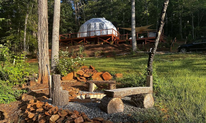 Union Mills House | Pet-Friendly Treetop Dome with Spa & Hot Tub Awaits You