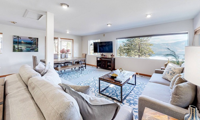 Crystal Bay House | Treetop hideaway with lake-view loft & decks, home office, game room & grill