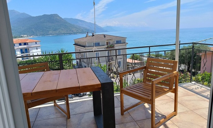 Villammare Apartment | Trilocale with Scenic Terrace Steps from the Beach