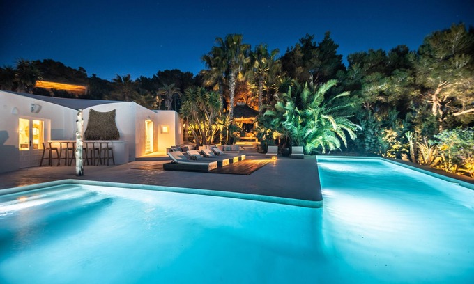 Sant Antoni de Portmany Villa | Exquisite Tropical Villa with Ocean Views & Private Pool