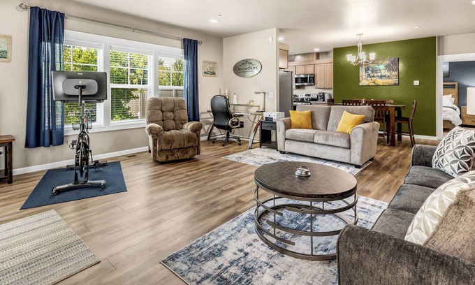 Medford Condo | Guest Rated 10/10: Themed Home with Peloton Bike & Amenities