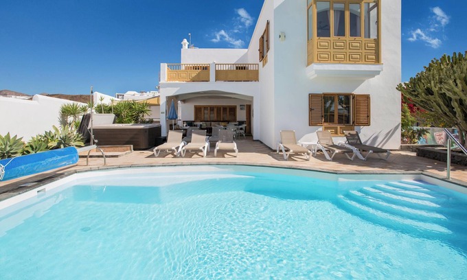 Puerto del Carmen Villa | Inviting Villa Lea with Sea View, Pool & Fast Wi-Fi