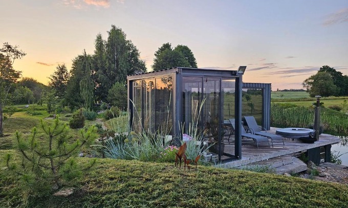 Lithuania House | Vaitų Riešutynė - Cozy Container House with Pool & Hot Tub