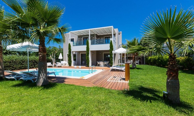 Rethymno Villa | Stylish Stay with Private Pool, Kids' Playground & Beach Access
