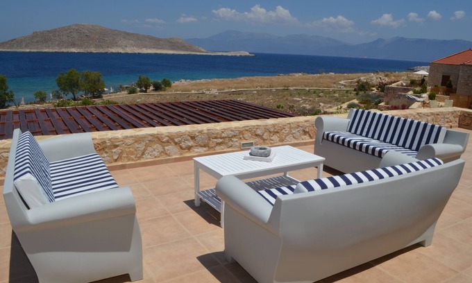 Halki Villa | Beachfront Villa Blu: Enjoy Breakfast with Ocean Views