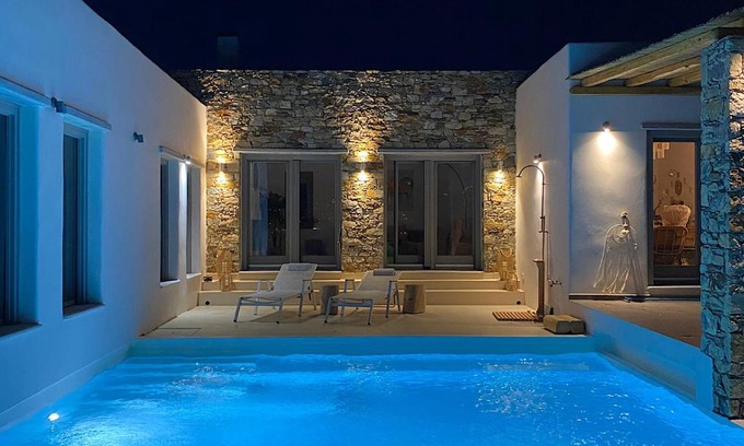 Azolimnos Villa | Exquisite Villa Cycladic View Syros with Oceanfront Pool