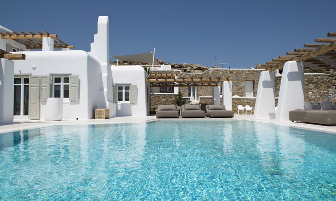Tourlos Villa | Villa Opal: Oceanfront Retreat with Private Pool Amenities