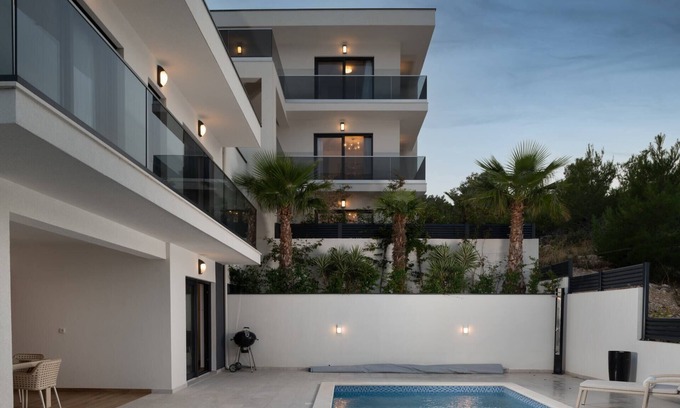 Razanj Villa | Villa Palm Bay: Private Pool & Sea View Steps from the Beach