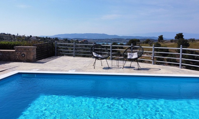 Kilada House | Seaside Villa with Pool & Lake View, Near the Beach
