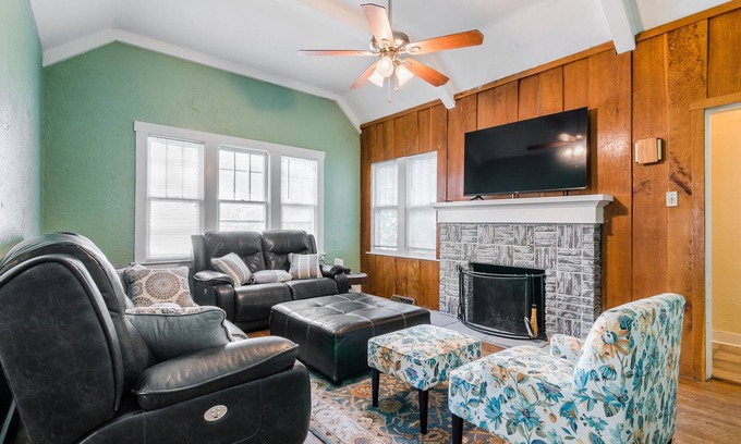 Manhattan House | Inviting Brick Cottage with Man Cave near Aggieville