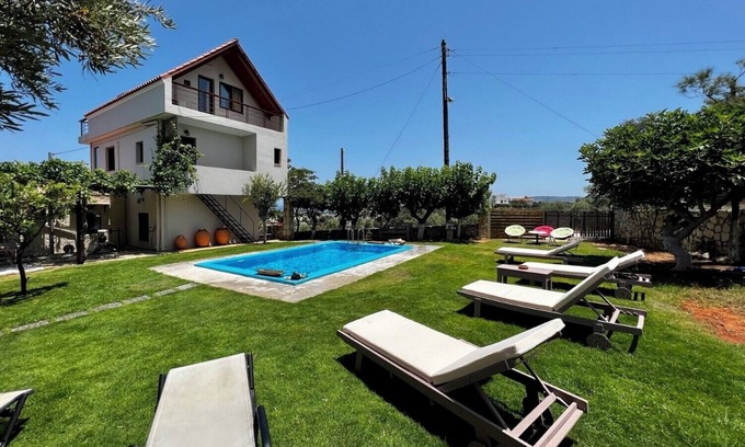 Makrys Tichos Villa | Seaview Retreat: Steps to Beach with Private Pool & Amenities