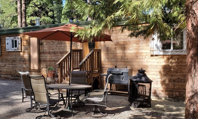 Shingletown RV Rental | Cozy Western Cabin at Living Springs Resort with Lake Views